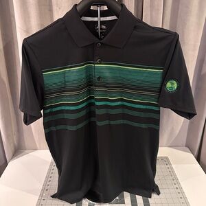 Adidas Black and Green Striped Polo Shirt - Pebble Beach